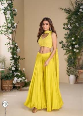 Sayuri Designer Moon Heavy Chinon Silk Premium 3 Piece Indo Western Yellow Color DN 10047