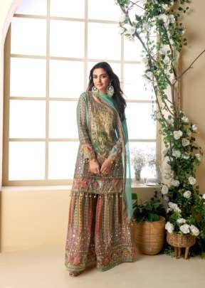 Sayuri Designer Pakeeza With Heavy Crepe Silk With Multi Digital Print With Aari Work Work Sharara Suit Mint Green Color DN 5838