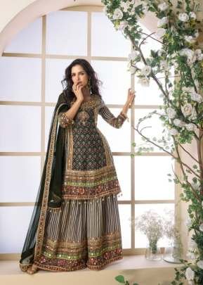 Sayuri Designer Pakeeza With Heavy Crepe Silk With Multi Digital Print With Aari Work Work Sharara Suit Black Color DN 5839