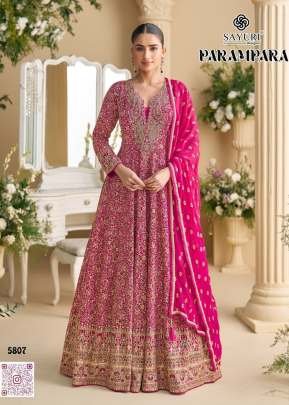 Sayuri Designer Parampara Real Premium Georgette With Heavy Embroidery And Sequence Work Anarkali Gown Magenta Pink Color DN 5807