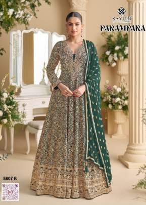 Sayuri Designer Parampara Real Premium Georgette With Heavy Embroidery And Sequence Work Anarkali Gown Green Color DN 5807