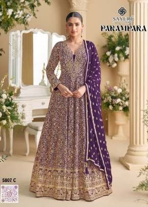 Sayuri Designer Parampara Real Premium Georgette With Heavy Embroidery And Sequence Work Anarkali Gown Purple Color DN 5807