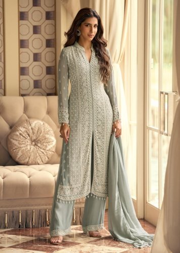 Sayuri Designer Rishta DN 10164 Heavy Real Georgette With Embroidery Work Designer Ready Made Suit Grey Color