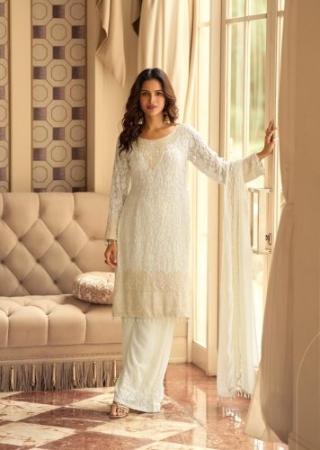 Sayuri Designer Rishta DN 10165 Heavy Real Georgette With Embroidery Work Designer Ready Made Suit White Color