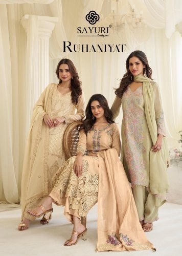 Sayuri Designer Ruhaniyat Simar Silk With Embroidered Work Pakistani Style Top Bottom And Dupatta