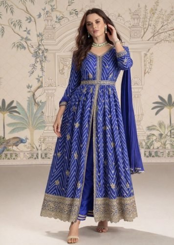 Sayuri Designer Sakshi DN 10140 Chinon Silk With Embroidery Work Anarkali Gown Blue Color