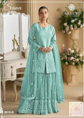 Sayuri Designer Sana Salwar Suit Heavy Net with Embroidered Chain Sequence Work Palazzo Suit Sky Blue Color DN 5819