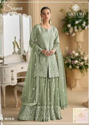 Sayuri Designer Sana Salwar Suit Heavy Net with Embroidered Chain Sequence Work Palazzo Suit Pista Color DN 5819