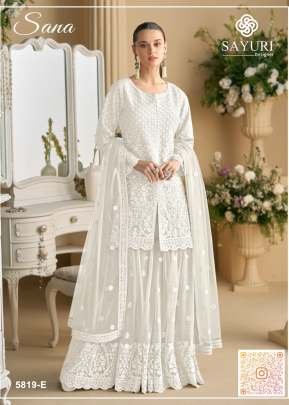 Sayuri Designer Sana Salwar Suit Heavy Net with Embroidered Chain Sequence Work Palazzo Suit White Color DN 5819