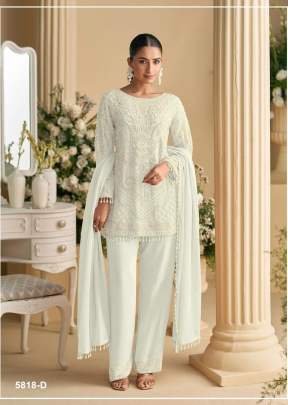Sayuri Designer Sana Salwar Suit Palazzo Style Fox Georgette with Heavy Embroidered Beads & Sequence Work Ivory Color DN 5818