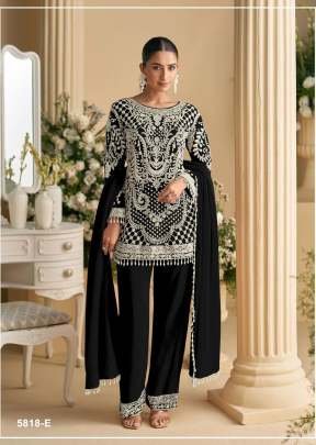 Sayuri Designer Sana Salwar Suit Palazzo Style Fox Georgette with Heavy Embroidered Beads & Sequence Work Black Color DN 5818