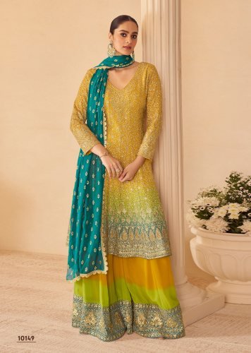 Sayuri Designer Sandhya DN 10149 Heavy Real Georgette With Embroidery Anarkali Suit Yellow Color