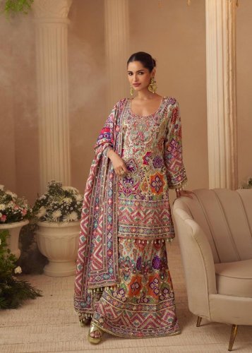 Sayuri Designer Sarthi Heavy Crep Silk  And  Aari Work With  Digital Print Fancy Salwar Suit Grey Color  DN 10256