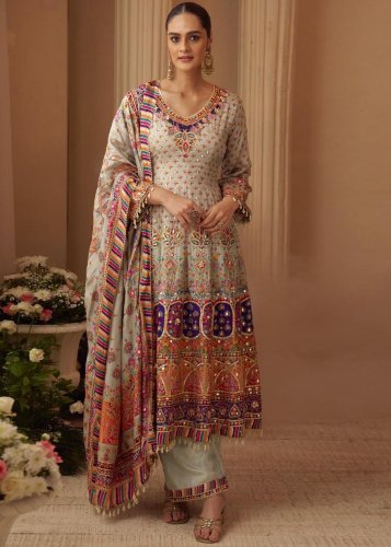 Sayuri Designer Sarthi Heavy Crep Silk  And  Aari Work With  Digital Print Fancy Salwar Suit Ivory Color  DN 10255 