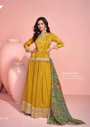 Sayuri Designer Sikha Wedding Collection Chinon Thread Embroidery With Sequence Work Salwar Kameez Anarkali Gown Yellow Color 