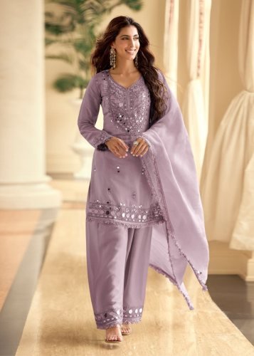 Sayuri Designer Simar Silk Mirror Work Punjabi And Patiala Salwar Suits Lavender Sayuri Designer Mirror DN 10270