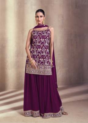 Sayuri Designer Siyona Real Georgette Palazzo Suit Wine Color DN 5407