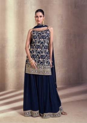 Sayuri Designer Siyona Real Georgette Palazzo Suit Nevy Blue Color DN 5407