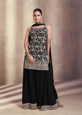 Sayuri Designer Siyona Real Georgette Palazzo Suit Black Color DN 5407