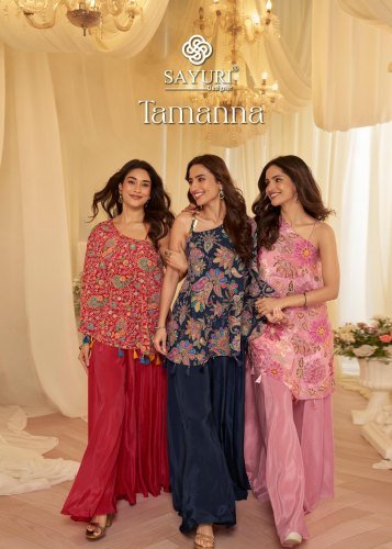 Sayuri Designer Tamanna Viscose Natural Crepe With Embroidered Designer Top And Bottom