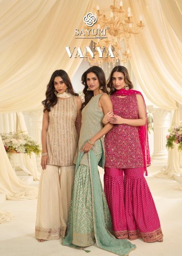 Sayuri Designer Vanya Premium Real Georgette With Embroidered Work Top Bottom And Dupatta Set
