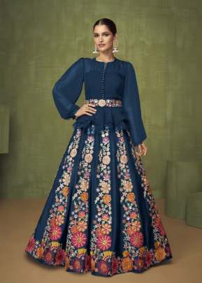 Sayuri Designer Violate Georgette With Sequence Work Wester Crop Top Lehenga Blue Color DN 5206