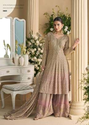 Sayuri Designer Virasat Real Georgette With Embroidery And Sequence Work Salwar Kameez Palazzo Suits Beige Color DN 5805