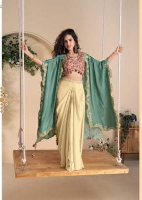 Sayuri Designer Wonaya Western Style Blouse  Palazzo Dupptta Heavy Chinon Silk With Embroidery sequence work Sea Green Color DN 10050