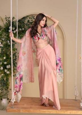 Sayuri Designer Wonaya Western Style Blouse  Palazzo Dupptta Heavy Chinon Silk With Embroidery Sequence Work Peach Color DN 10052