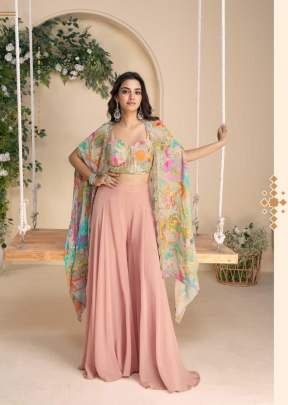 Sayuri Designer Wonaya Western Style Blouse  Palazzo Dupptta Heavy Chinon Silk With Embroidery Sequence Work Dusty Pink Color DN 10053