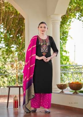 Season Embroidered Kurtis Palazzo With Jacquard Dupatta 3 Piece Set Black Color