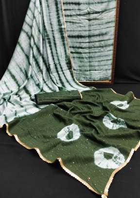 Seemaya Cotton With Beautiful Sequence Work Saree Mehndi Color