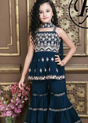 Sequence Embroidered With Cut-Work Kids Palazzo Sharara with Dupatta  Nevy Blue Color MNT DN 804 