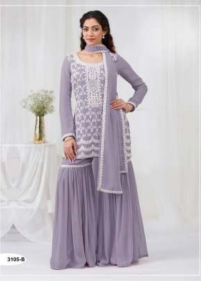 Sharara Suit Designer  With Embroidery Work Mauve Color DN 3105 