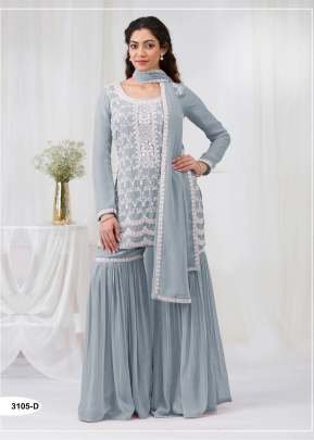 Sharara Suit Designer  With Embroidery Work Lilac Color DN 3105 