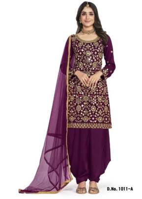 Shreemati Heavy Kasturi Pure Silk Embroidery  Work Patiala Suit Wine Color DN 1011