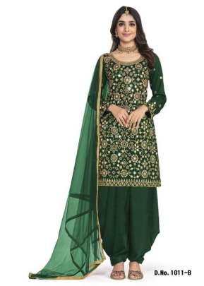 Shreemati Heavy Kasturi Pure Silk Embroidery  Work Patiala Suit Green Color DN 1011