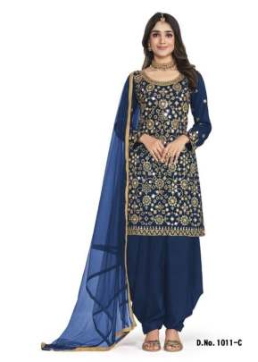 Shreemati Heavy Kasturi Pure Silk Embroidery  Work Patiala Suit Nevy Blue Color DN 1011