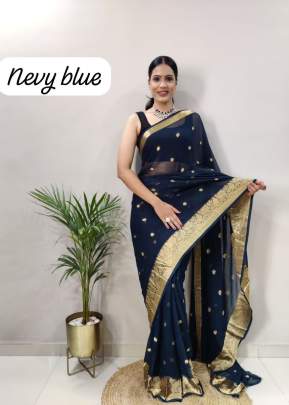 Soft Georgette With Attractive Weaving Belt Ready To Wear Saree Nevy Blue Color 