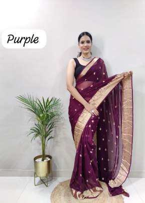 Soft Georgette With Attractive Weaving Belt Ready To Wear Saree Purple Color 