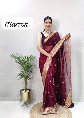 Soft Georgette With Attractive Weaving Belt Ready To Wear Saree Maroon Color 