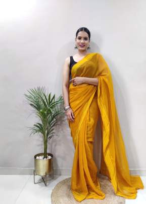 Soft Pure Simmar Shining With Satin Patta Ready To Wear Saree Yellow Color 