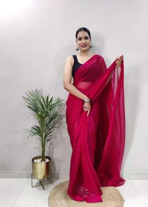 Soft Pure Simmar Shining With Satin Patta Ready To Wear Saree Red Color 