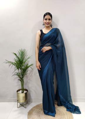 Soft Pure Simmar Shining With Satin Patta Ready To Wear Saree Blue Color 