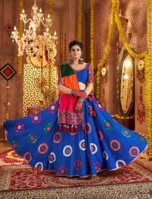 Special Festival Navratri Viscose Cotton Thread Embroidery Work With All Over Mirror Work Chaniya Choli Royal Blue Color DN 11013