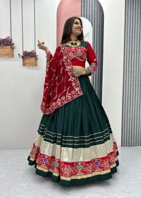 Special  Navratri  Festival Collection Pure Cotton And Embroidery And Thread With Sequence Work Lehenga Choli Green Color DN 252