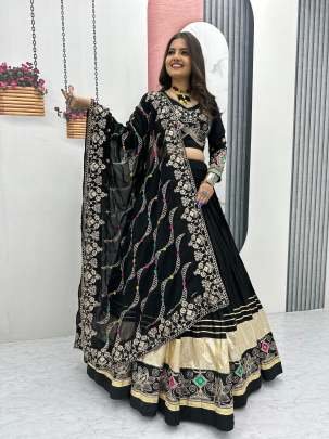 Special  Navratri  Festival Collection Pure Cotton And Embroidery And Thread With Sequence Work Lehenga Choli Black Color DN 252