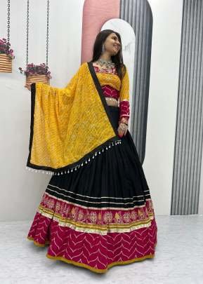 Special Navratri Riyon Cotton And Embroidery Thread With Sequence Work Chaniya Choly Black Color DN 264