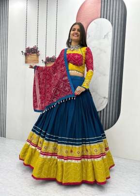 Special Navratri Riyon Cotton And Embroidery Thread With Sequence Work Chaniya Choly Blue Color DN 264