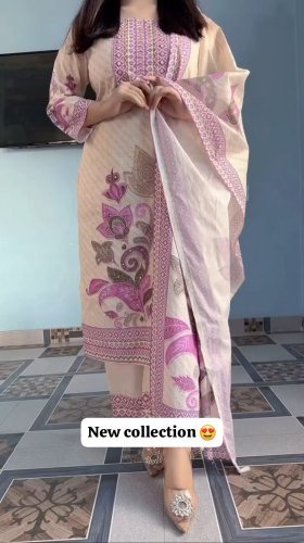 Style With This Elegant Floral Printed Cotton Suit Set  Pure Soft Raspberry Silks Cream And light Beige Color 